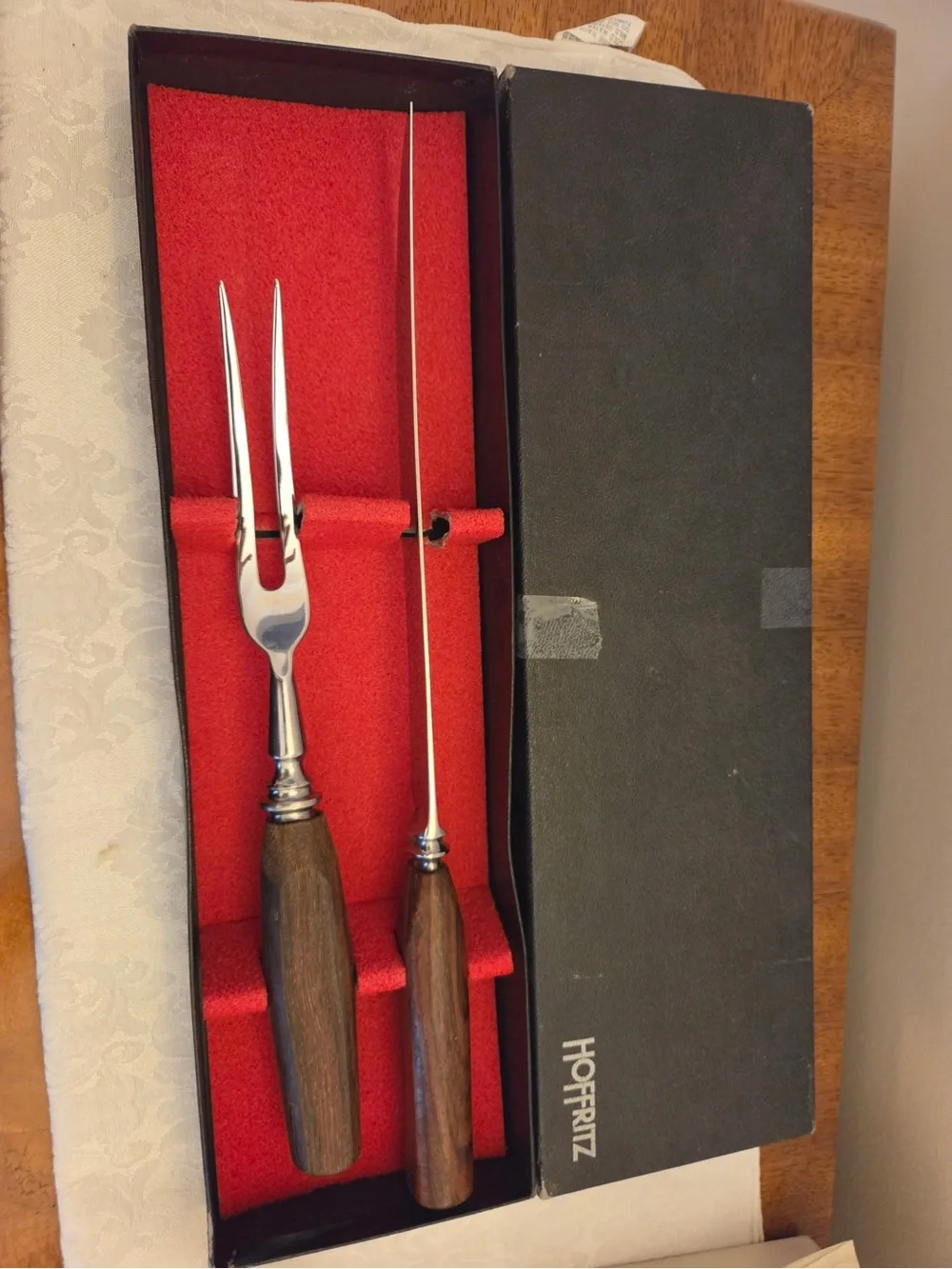 Walnut Wood Handle Carving Set - Brown Stainless Steel Fork & Knife